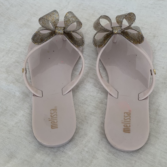 Melissa Harmonic Gold Silver Glitter Sparkle Bow Jelly Flip Flop Sandals - Picture 6 of 10